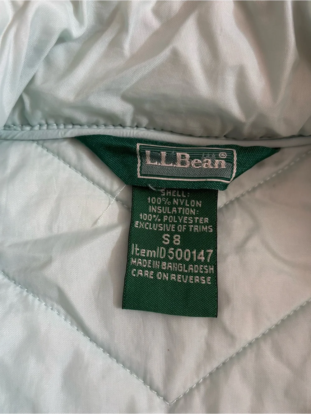 LL Bean Aqua Quilted Packable Puffer Jacket with Contrast Zip Kids size 8